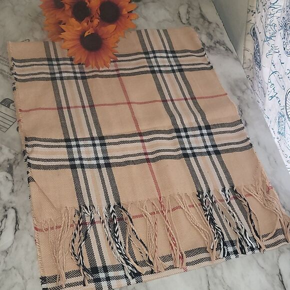 Chic Plaid Fringe Winter Scarf Super Soft Cashmere Feel Polyester - Picture 3 of 13